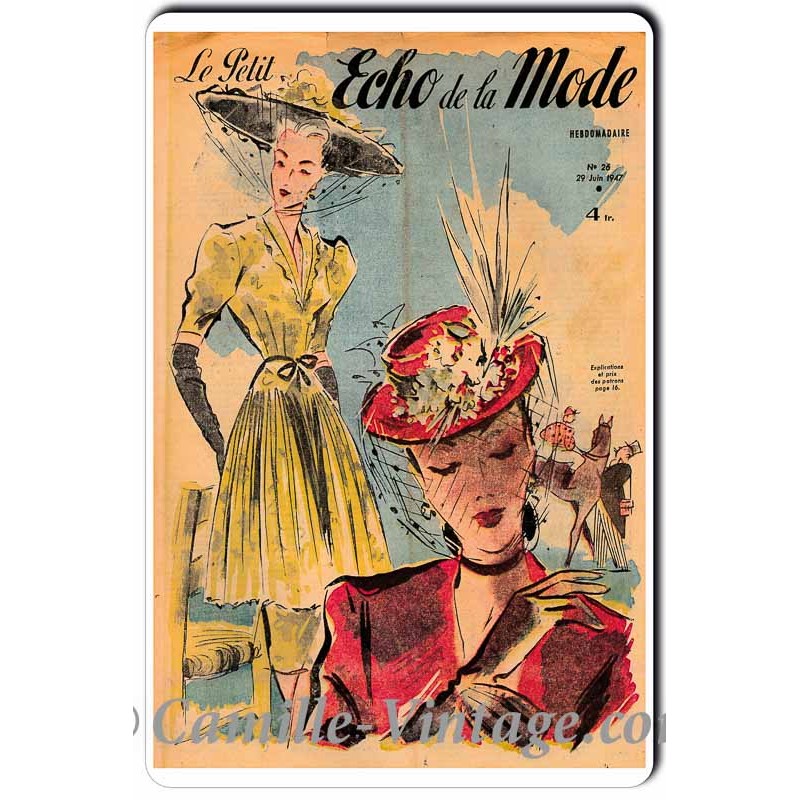 Plaque métal décorative rétro vintage magazine de mode Le Petit Echo de La  Mode 6 juillet 1947