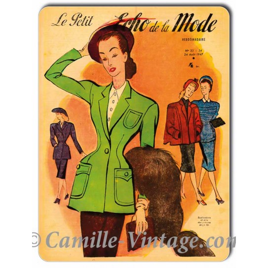 Plaque métal couverture Le Petit Echo de La Mode 24 août 1947