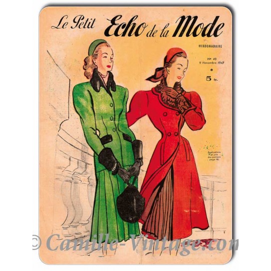 Plaque métal Le Petit Echo de La Mode 9 novembre 1947