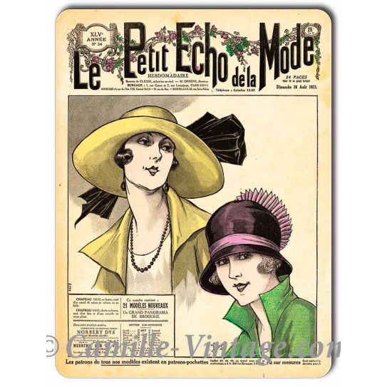 Plaque métal revue de mode vintage 26 août 1923