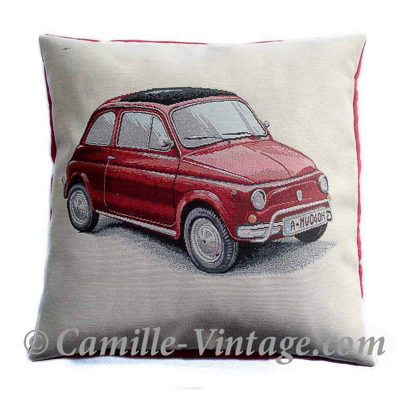 Housse de coussin Fait Main vintage Fiat 500 Rouge