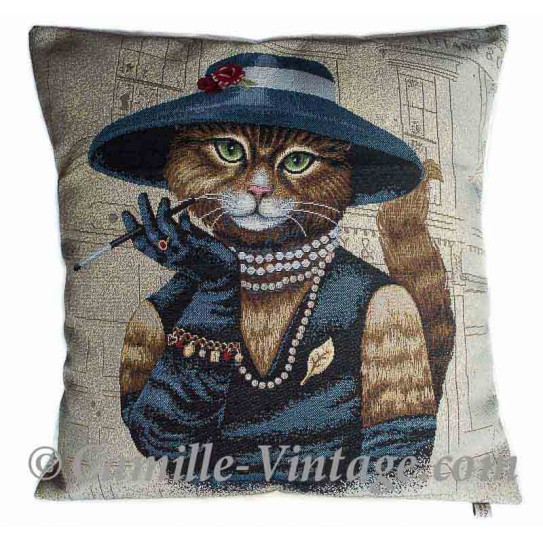 Cushion cover vintage elegant cat Jacquard Upholstery French Make