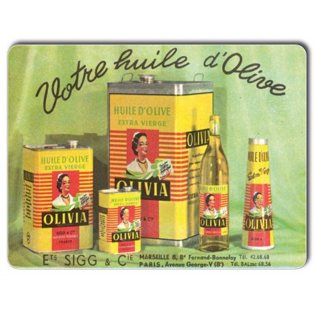 Plaque métal Vintage Huile d'Olive Extra Vierge Olivia 