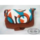 Handbag Sac Besace Molletonné Velours rouille et toile coton orange/bleu/marron