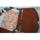 Handbag Sac Besace Molletonné Velours rouille et toile coton orange/bleu/marron